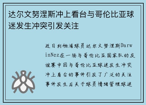 达尔文努涅斯冲上看台与哥伦比亚球迷发生冲突引发关注 达尔文努涅斯冲上看台与哥伦比亚球迷发生冲突引发关注